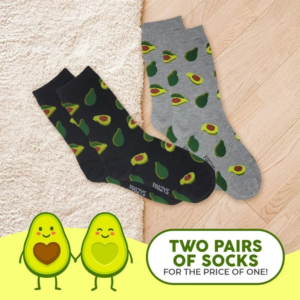 Avocado Healthy Fruit Guacamole Fun Novelty Crew Socks Foozys Women's 2 Pair